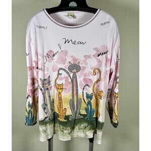 Women's Cat Print Long Sleeve Tee